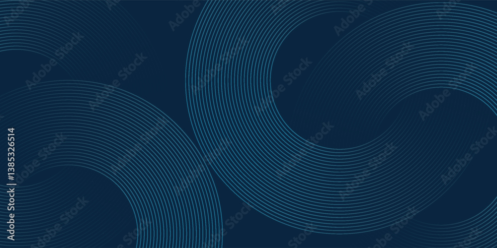 Fototapeta premium Dark blue abstract background with glowing circle lines. Geometric stripe line art design. Modern shiny blue diagonal rounded lines pattern. Futuristic technology concept. Vector illustration