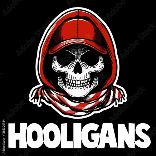 Vector illustration of Skull head Football fans hooligan ultras with red white color