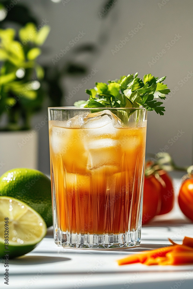 Fototapeta premium Refreshing Caesar Cocktail with Garnish and Fresh Ingredients 