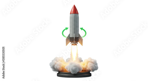 Fototapeta Naklejka Na Ścianę i Meble -  Isolated Rocket Launching with Flames and Smoke