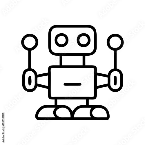 Vector outline drawing of a cute robot character for technology and artificial intelligence design projects