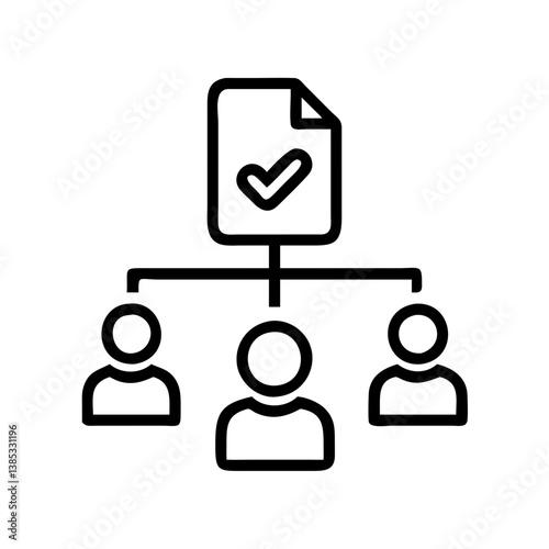 Project management workflow diagram with team members and task completion document illustration vector design