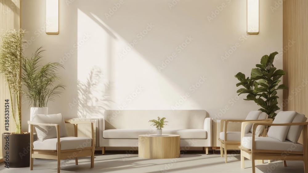 Fototapeta premium Modern minimalist living room with natural light, perfect for relaxation