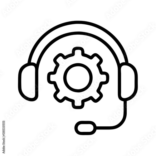 Technical support headset with cogwheel for settings and assistance service line icon vector design