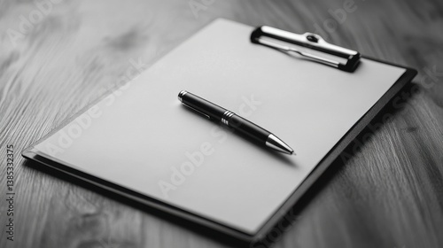 Wallpaper Mural A clipboard with a blank sheet of paper rests on a wooden desk Torontodigital.ca