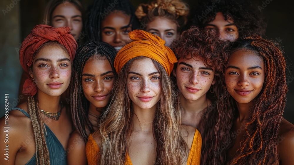 Diverse women friends portrait, close-up, smiling, unity Diverse women friends portrait, close-up, smiling, unity