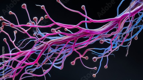 Colorful representation of neural pathways in a digital art style exploring connections in human brain