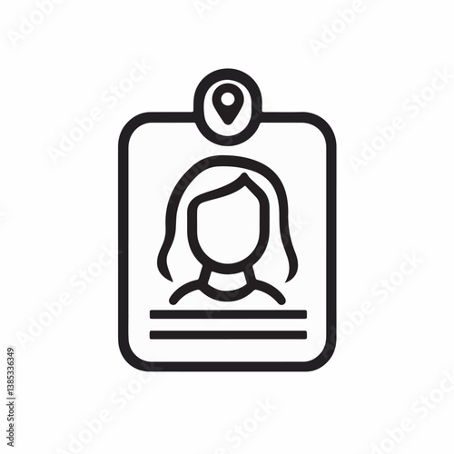 Employee badge showing woman icon displaying location info design