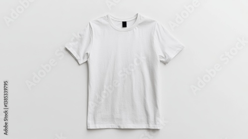 Plain white cotton t-shirt flat lay on neutral background for fashion mock up and e-commerce template