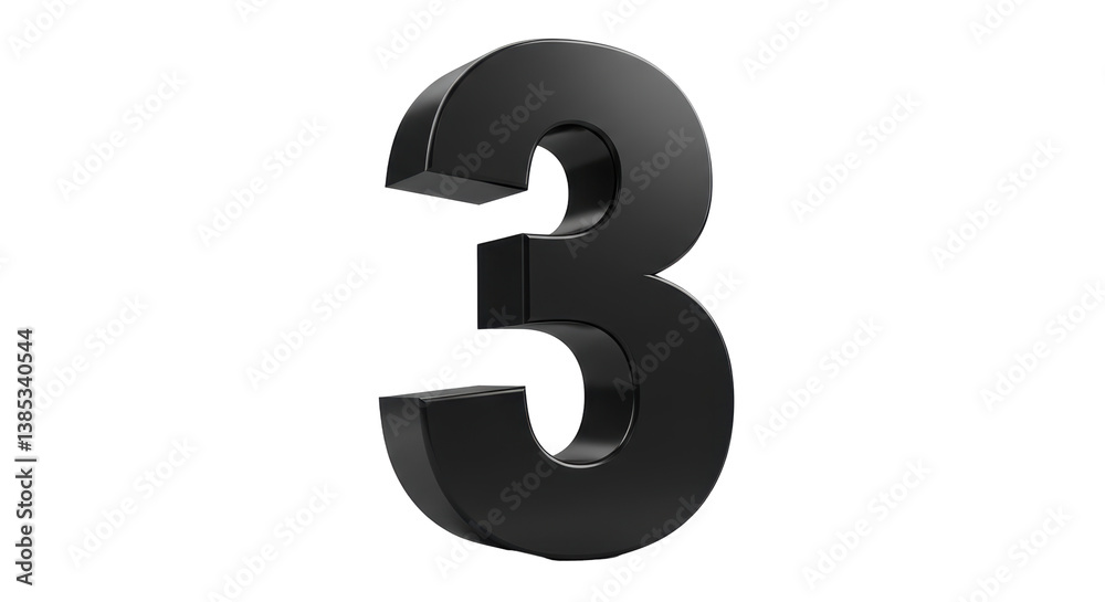 Isolated Glossy Black Number Three Isolated Glossy Black Number Three