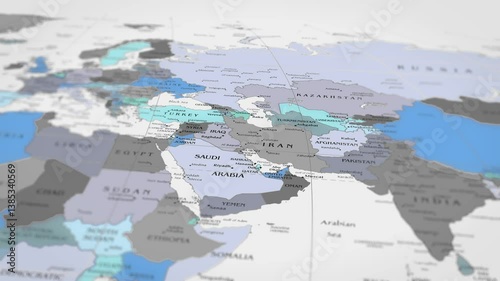Map The camera rotating around Iran on the world map takes the focus. 4K Map Animation.
