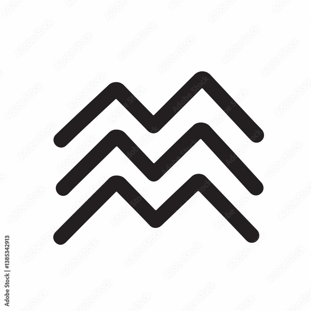 Aquarius symbol presents stylized zigzags in white space astrology zodiac