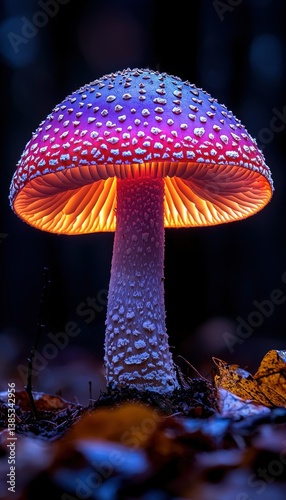 Glowing Fantasy Mushroom in Dark Forest