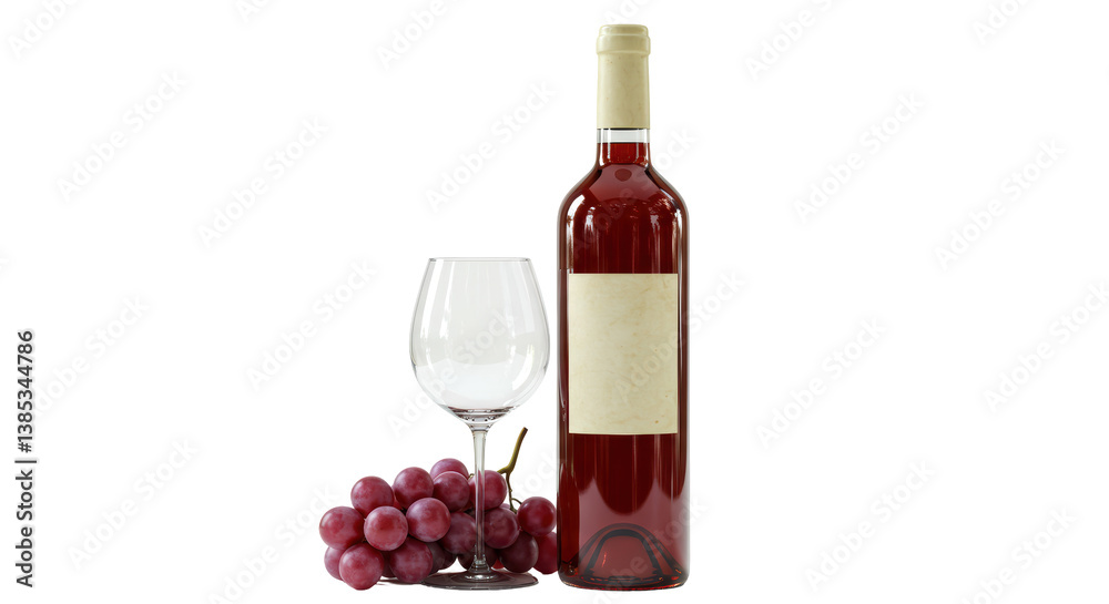 Obraz premium Isolated Wine Bottle with Red Wine Glass and Grapes for Vineyard Celebration