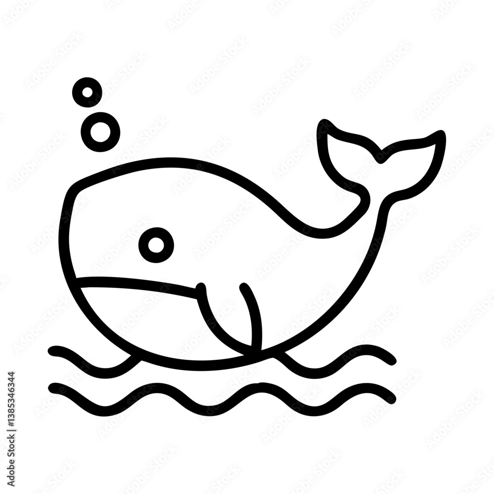 Obraz premium Cute whale outline drawing vector illustration for ocean animals and marine life themed designs and projects