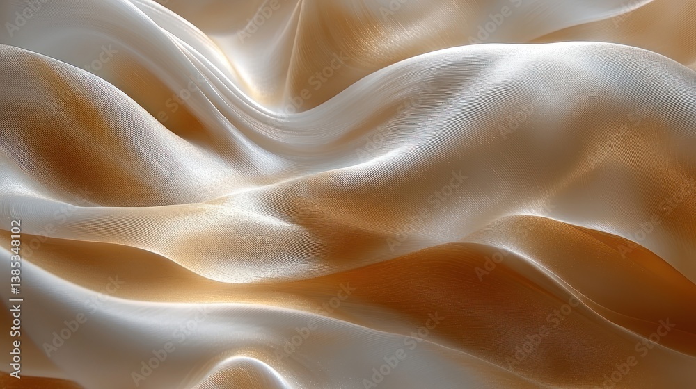Fototapeta premium Elegant beige silk fabric waves, studio shot, background texture, design