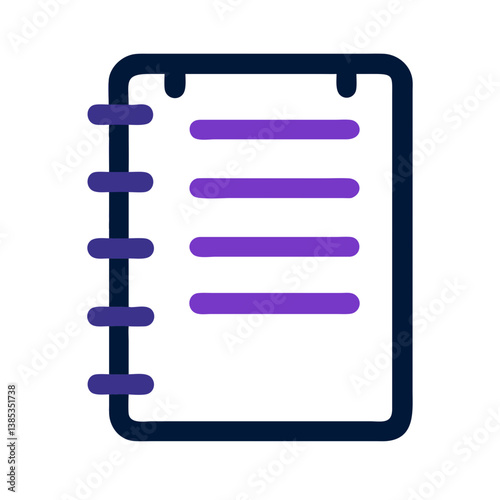 Notebook with spiral binding and purple lines icon
