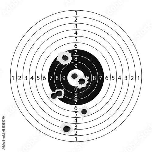 Target shooting blank paper black line with numbers. Competition or for training. Gun target. 