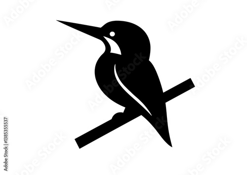 Silhouette of a kingfisher bird perched on a branch