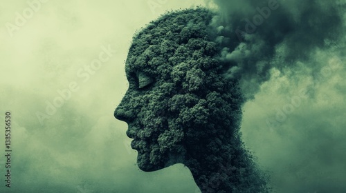 Obraz na płótnie Dark forest face dissolving into smoke as visual metaphor for deforestation and Earth Day impact campaigns w salonie