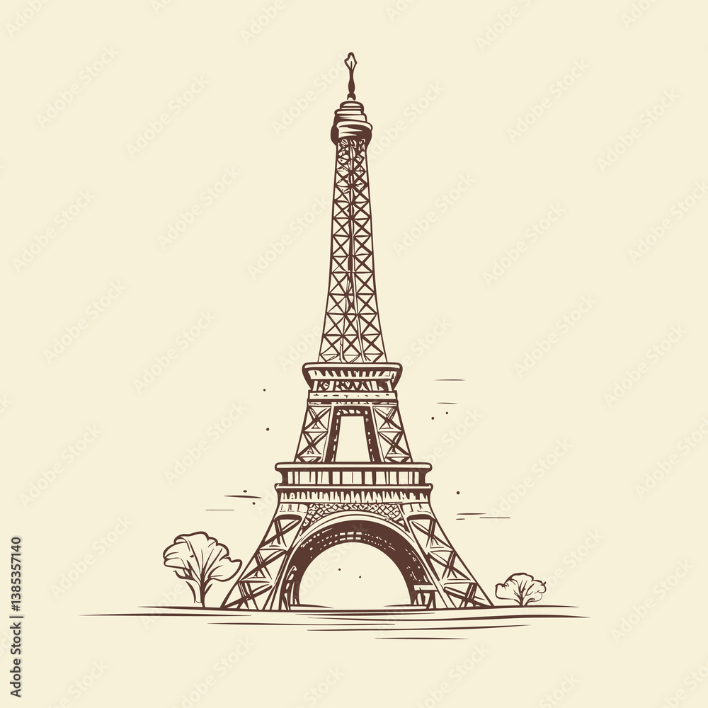 Fototapeta premium Eiffel tower hand-drawn comic illustration. Eiffel tower. Vector doodle style cartoon illustration