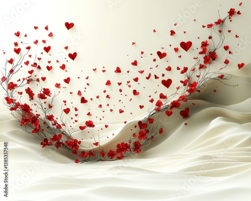 Romantic Red Hearts and Flowers Wallpaper