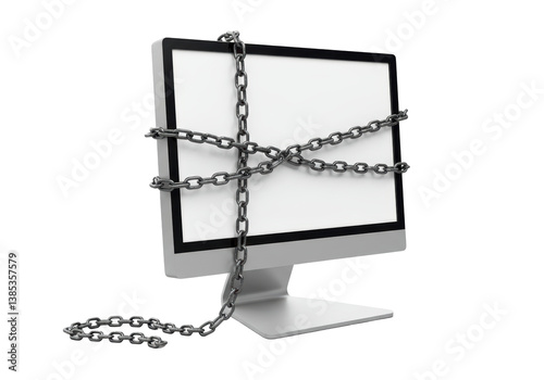 Isolated Computer Screen Chained Cyber Security Lockdown Restricted Access
