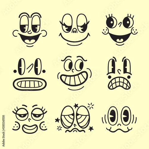 Hand drawn retro cartoon face illustration