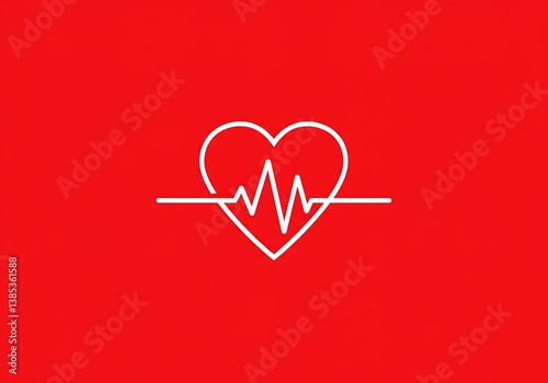 A powerful heartbeat symbol conveys hope and resilience, a simple white line art heart on a vibrant red background.