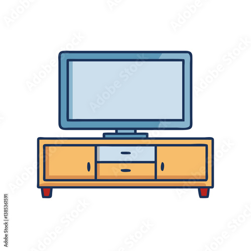 Illustration of tv television set on stand cabinet furniture for home entertainment and media center