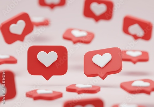 A shower of love: countless digital hearts flutter in a vibrant, affectionate display of affection; soft pink background