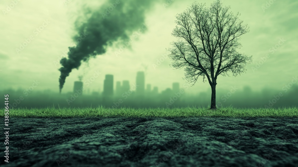 Single tree standing against polluted skyline symbolizing hope and resilience on Earth Day