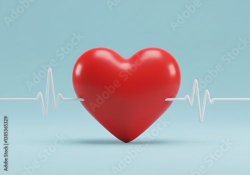 A vibrant red heart beats steadily, a symbol of life's rhythm and unwavering strength against a serene light blue backdrop.