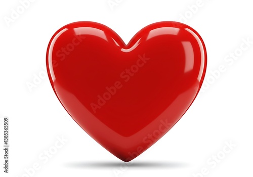 A vibrant red heart symbolizing love, passion, and affection, rendered with a glossy, three-dimensional effect against a stark white background.