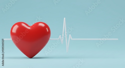 A vibrant red heart beats strong, a symbol of life's rhythm and unwavering vitality against a serene light blue background.