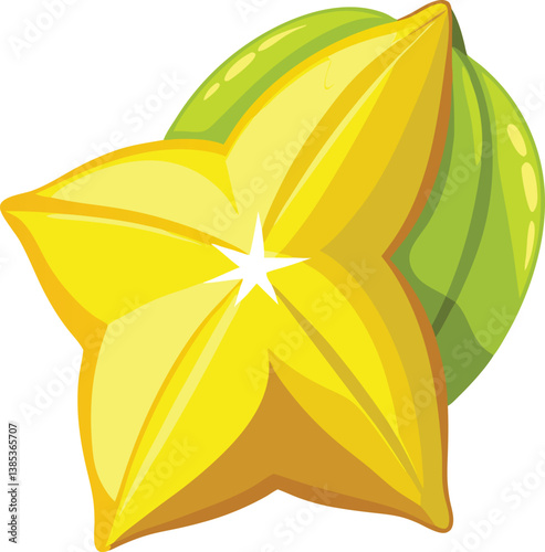 A high-quality vector of a Starfruit (Kamranga) with a smooth, shiny yellow texture, displayed on a white background