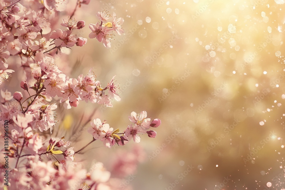 Obraz premium Delicate pink blossom branches in beautiful soft bokeh light