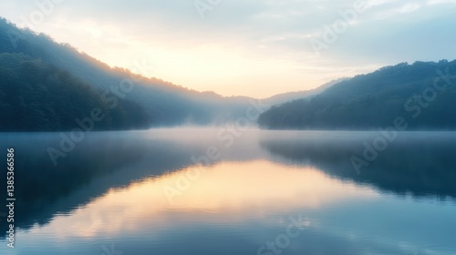 Wallpaper Mural Misty Sunrise Over Mountain Lake (2) Torontodigital.ca