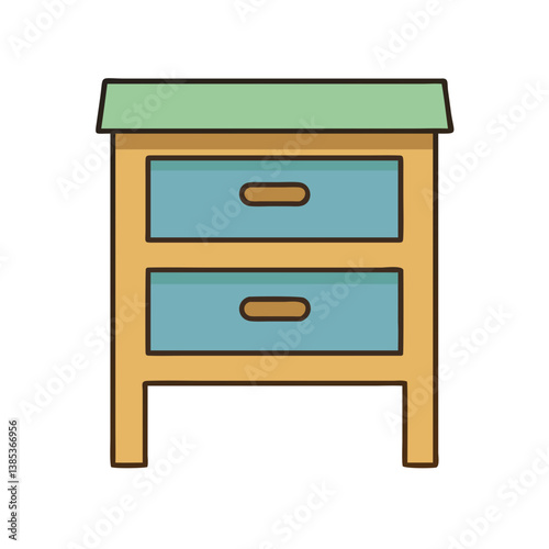 Illustration of nightstand bedside table with drawers for bedroom furniture and home decor storage solution