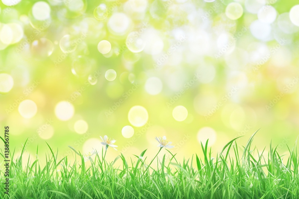A vibrant green landscape with blurred background and small flowers A vibrant green landscape with blurred background and small flowers