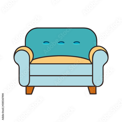 Illustration of a comfortable blue sofa armchair for living room furniture and home decor design ideas