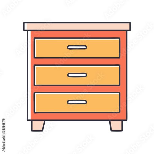 Illustration of bedroom furniture chest of drawers dresser with storage for home decor and organization