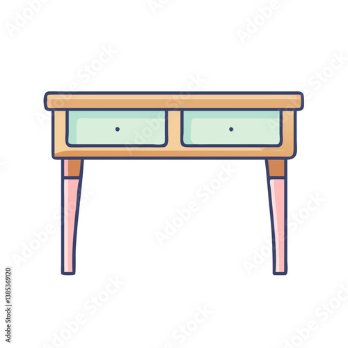 Illustration of a wooden desk with drawers for home office furniture and interior design elements concept