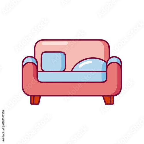 Illustration of pink couch sofa with pillows for living room furniture and home decor ideas design concept