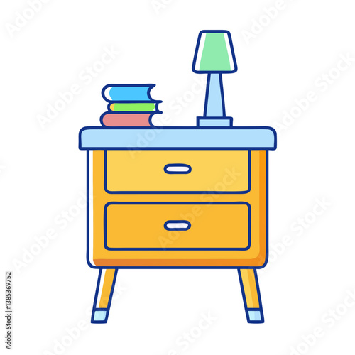 Illustration of bedside table with lamp and books for bedroom interior design decor ideas home furniture