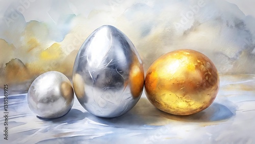 Metallic Eggs and Sphere Still Life