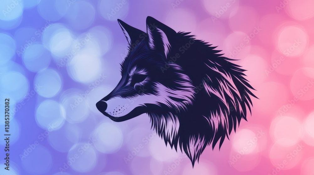 Fototapeta Wolf portrait, abstract background, profile view, artistic