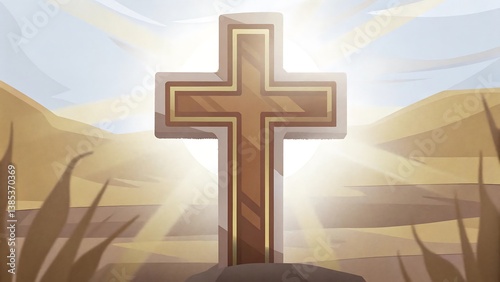 Wooden Cross in Desert Landscape