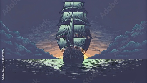 Sailing Ship at Sunset