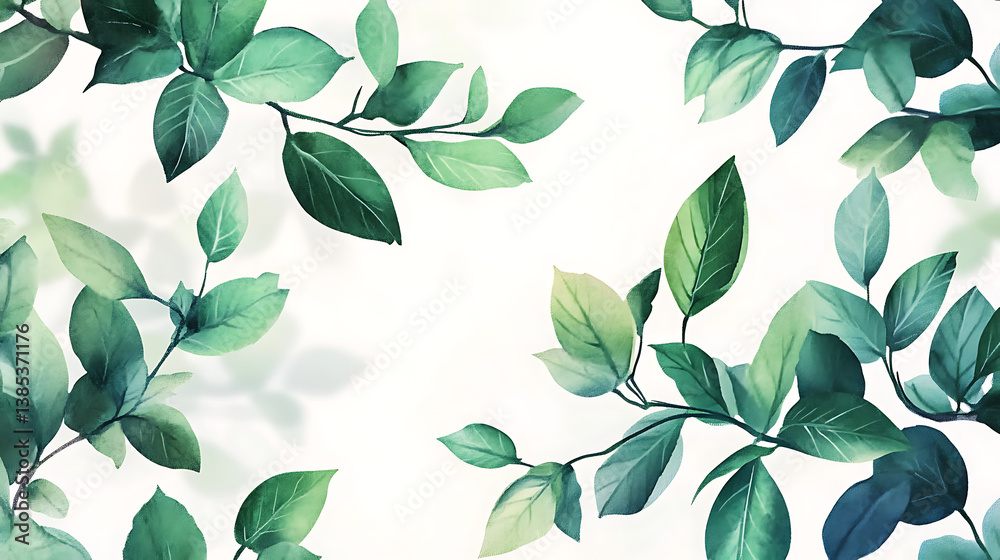 Green leaves on a soft white background. Green leaves on a soft white background.